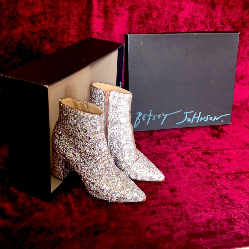 Betsey Johnson SB-CADY RHINESTONE silver booties
